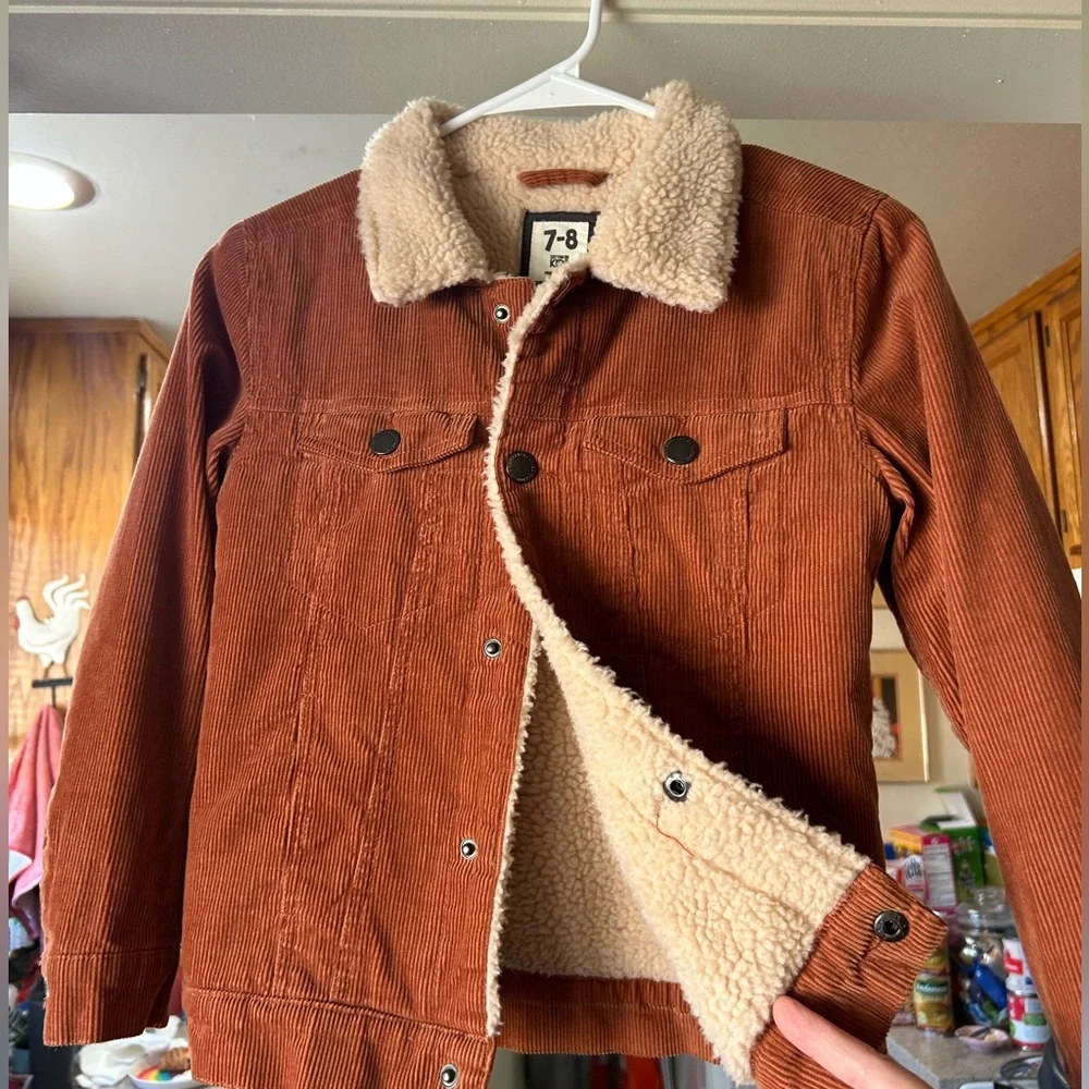 COTTON ON Kids Brown Corduroy Jacket. 7-8 Youth. Faux shearling lined. Like NEW - Picture 2 of 5